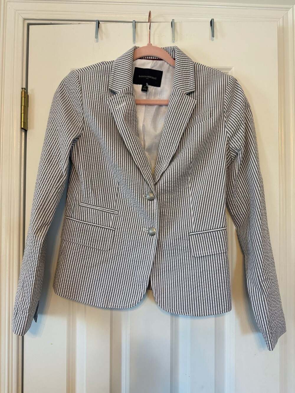 Banana Republic Blue and White Seersucker Striped Blazer Jacket Size 0